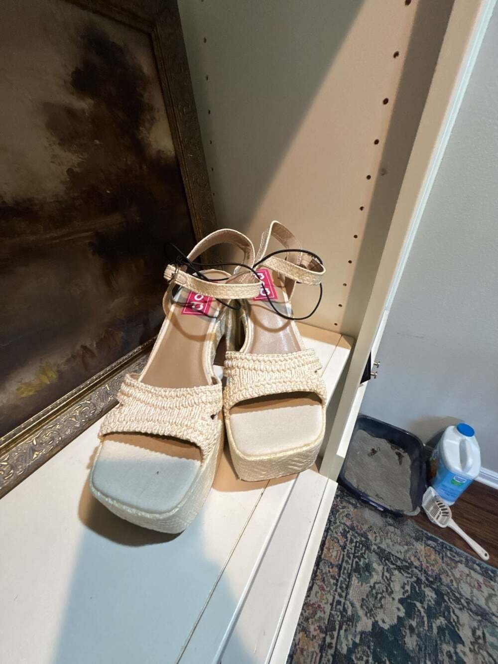 POP Applaud Cream Textured Platform Ankle Strap Wedge Sandals